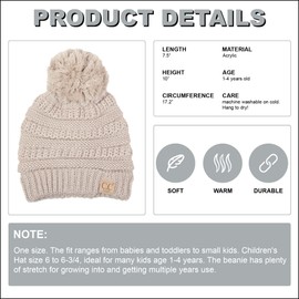 Funky Junque - Gorro de punto de cable para niños pequeños, cálido gorro de invierno para niños, Beige, Talla única