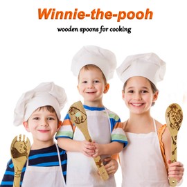 Wooden Spoons for Cooking,5 PCS Premium Cartoon Bear Burned Slotted Wooden Spoon & Spatula,Cute and Practical Cooking Utensils Set,Cooking Gifts for Women,Housewarming Presents