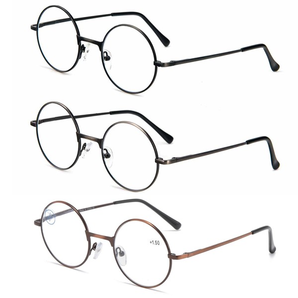 prtcslwd 3 Pack Round Frame Reading Glasses Blue Light Blocking