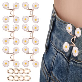 8 Set Pant Waist Tightener Buttons Pins, Zinc Alloy Pant Cincher Clips Jeans Waist Adjuster No Sewing Daisy Decorative Pins for Loose Jeans Dresses Skirts (Gold)