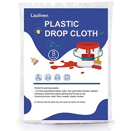 8-Pack Plastic Drop Cloth, 9x12 Feet Clear Plastic Painting Tarps Waterproof, 1 Mil Thick Drop Sheet for Furniture Couch Floor Cover