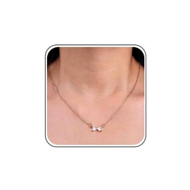 Cz Bow Necklace Silver Gold Necklace for Women Wedding Dainty Cubic Zirconia Necklace Mini Rhinestone Pendant Necklace Bow Diamond Necklace Small Crystal Choker Simple Thin Chain Necklace Jewelry
