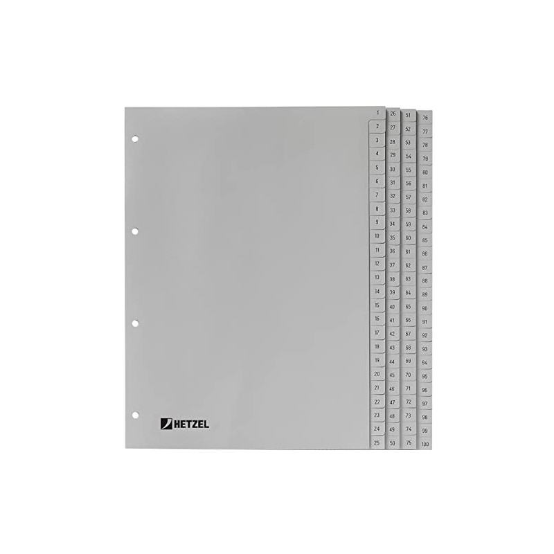 Rexel Hetzel 721311 Kunststoffregister Zahlen A4 Polypropylen 1-100, grau