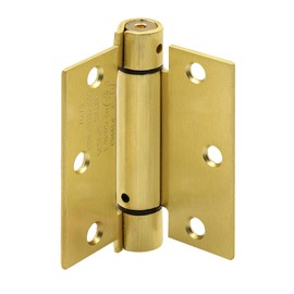 Prime-Line U 1158263 Door Hinge Commercial UL Adjustable Self-Closing Spring Hinge, 3-1/2 In. x 3-1/2 In. with Square Corners, 3 Holes per Leaf with Screws, Satin Brass Finish, .106 In. Gauge (3 Pack)