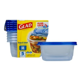 Glad GladWare Soup & Salad Food Storage Containers - Medium Rectangle - Meal Container Holds up to 24 Ounces of Food - Lock Tight Seal, 5 Count