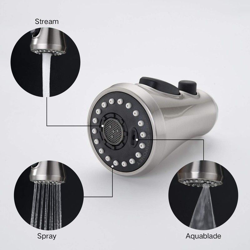 GORDEE Kitchen Faucet Sprayer Head Replacement, 3-Function(Stream/Spray/Aqua Blade) Sprayer Spout