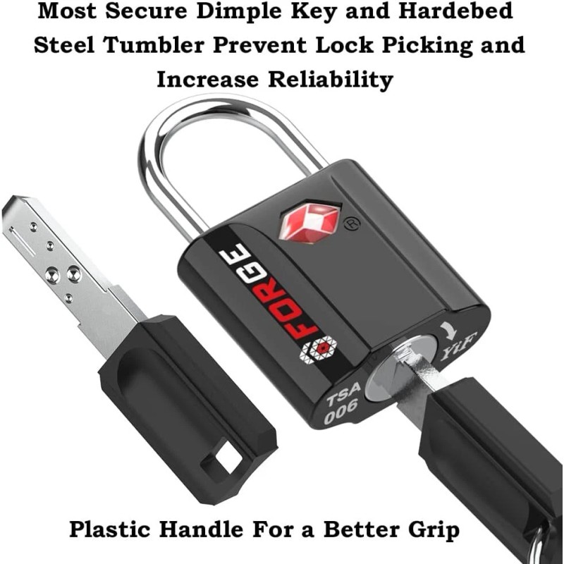 Forge Black 4 Pack TSA Approved Travel Luggage Locks Ultra-Secure