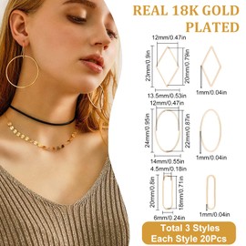 Beebeecraft 60 Pieces/Box 3 Style 18 Carat Gold-Plated Connecting Rings Rhombus Oval Jewellery Connectors Charms for Making Necklaces Bracelets