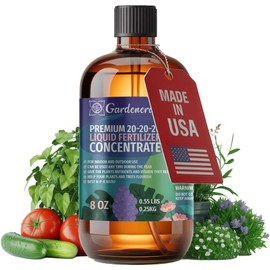 Gardenera Premium All-Purpose 20-20-20 Liquid Fertlizer - 𝐂𝐎𝐍𝐂𝐄𝐍𝐓𝐑𝐀𝐓𝐄 - Increases Flowering and Yield on All Varieties of Fruits, Vegetables and Flowers| Liquid Plant Superfood (8 OZ)