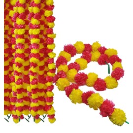 GENIELAND Set of 5 Artificial Marigold Garlands (52 Inch Each) – Faux Orange Floral Strings for Home, Party, Entryway, Mantle, Wall, Indoor & Outdoor Decoration