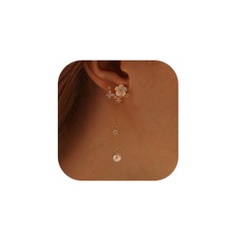 Pearl Earrings for Women 14K Gold Pearl Huggie Hoop Dangle Drop Wedding Bridal Bridesmaid Jewelry Gifts for Women