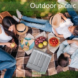 Silverware Organizer with Lid, Covered Utensil Tray for Kitchen Drawer and Countertop, Plastic Cutlery and Flatware Storage Box for Spoons Forks Knives Holder Case, BPA Free Flatware (Dgrey)