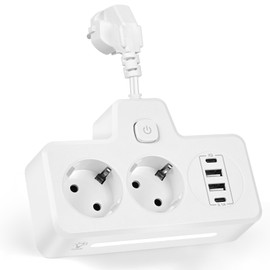 LustLocke LustLocke Doppelstecker f??r Steckdose, Steckdosenleiste 2-Fach, Verteilersteckdose Wandmontage mit 2 USB A & 2 USB C, Kompakte Steckerleiste f??r B??ro, Zuhause & Reisen, 13 A/3250 W (Wei?)