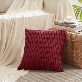 Fancy Homi 4 Packs Burgundy Decorative Throw Pillow Covers 24x24 Inch for Living Room Couch Bed, Holiday Christmas Home Decor Gift, Soft Plush Corduroy Cute Square Accent Cushion Case 60x60 cm