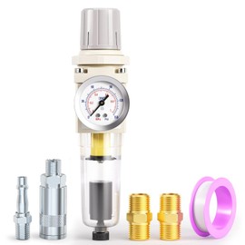 TAILONZ PNEUMATIC 1/4 Inch BSP Automatic Drain Air Filter Pressure Regulator Combo Piggyback, Air Tool Compressor Filter with Gauge AW2000-02D(British)
