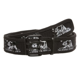 Double Hole Grommets Canvas California Republic Bear Flag Web Belt, black/bear white | l - 36" ~ 38"