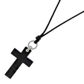 Zac's Alter Ego Black Cross Pendant on Wax Cord Necklace for Men/Women