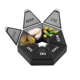 Jitnga Pill Box, 7 Days, Round Pill Box, Weekly Box, Pill Box Dispenser, Easy to Open and Carry (Black)