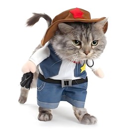 DELIFUR Christmas costumes,The Cowboy for Party Christmas Special Events Costume,West CowBoy Uniform with Hat, Funny Pet Cowboy Outfit Clothing for Dog Cat (M)