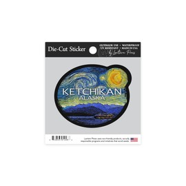 Die Cut Sticker Ketchikan, Alaska, Inside Passage, Starry Night, Contour Vinyl Sticker 1 to 3 inches (Waterproof Decal for Cars, Water Bottles, Laptops, Coolers), Small