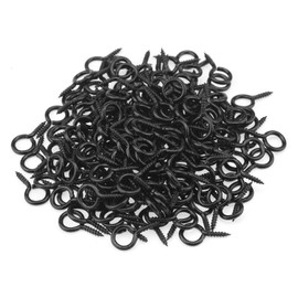 HELIFOUNER 200 Pieces 1# Screw Eyes, Screw in Eye Hooks, Metal Screw Eye Pins Hooks, Black Zinc Plated Steel Screw Eyes, Black