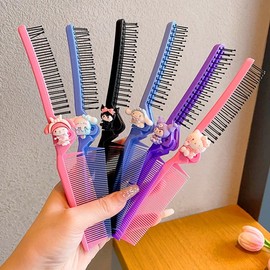 Sanrio Cartoon Folding Hair Comb - Portable, Anti-static, Fine-Tooth, Small Size for Kids & Women One Size / Black Kuromi 20ea