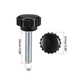 sourcing map 2pcs Knurled Clamping Knobs M6 x 25mm Metric Zinc Plated Carbon Steel Male Thread Thumb Screw on Type 21mm Plastic Round Head Threaded Hand Bolt Stud Knobs Black