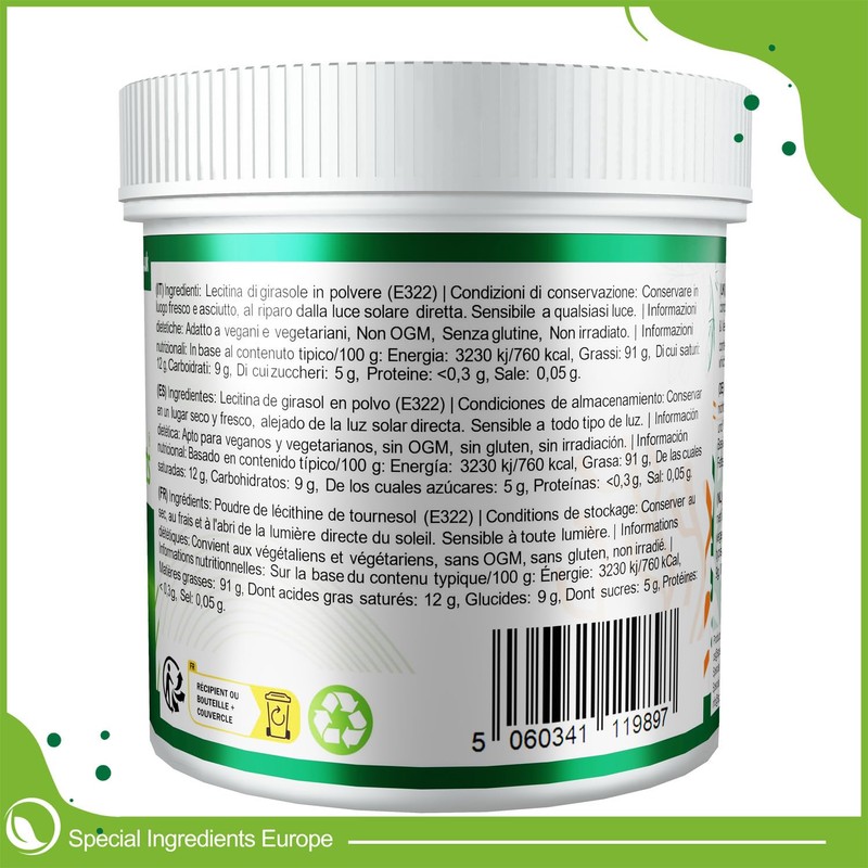 Sunflower Lecithin Powder 250 g Highest Quality GMO Free (German