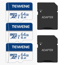 TEWENE TF Card, 64GB 3-Pack Memory Card, Micro Card, High Performance, Super Speed, Class 10 A1 Standards, UHS-I U3, Capacity Expansion, Low / High Temperature, Waterproof, X-Ray Resistant, High