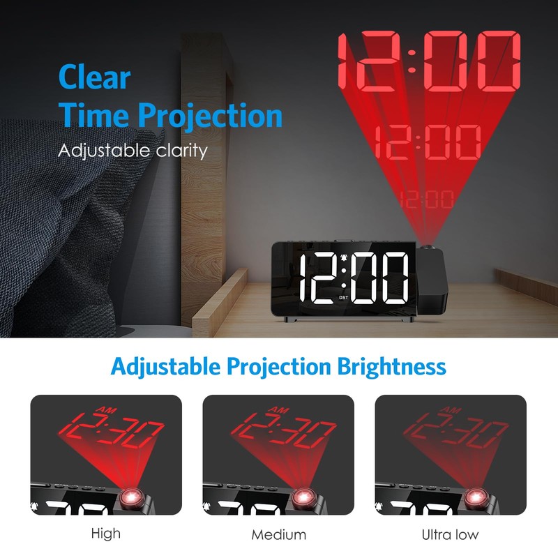 AMIR Projection Alarm Clock for Bedroom Ceiling, Digital Clock with