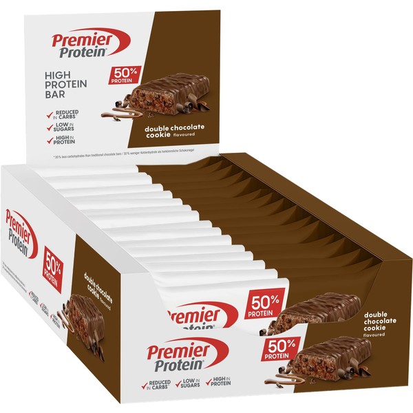 Premier Protein High Protein Bar Double Chocolate 16x40g - High Protein Low Sugar Riegel + Palmölfrei
