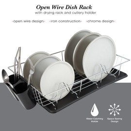 Kitchen Details 3 Piece Chrome Dish Rack with Tray Black Black