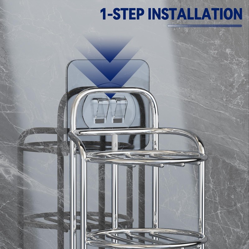 Silver 3-Tier Shower Soap Shampoo Bar Holder, Self Adhesive &