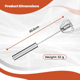 Kolibrox Stainless Steel Egg Whisk - Hand Push Semi-Automatic Rotary Whisk Blender - Manual Egg Beater & Milk Frother - Versatile Hand Mixer for Blending, Whisking, Beating & Stirring | 12 inch
