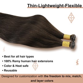 Full Shine Hand Tied Weft Hair Extensions Human Hair 22 Inch Genius Weft Remy Human Hair Dark Brown Hair Extensions for Women Weave Bundles 60 Grams
