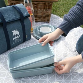 MOZ 2-Tier Picnic Lunch Box with Denim Cooler Bag 12.8 gal (3,600 L) (2 Tiers) for 2 to 3 People, Picnic Bento Box