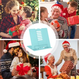 Desk Book Stand Metal Reading Tray Book Holder Adjustable Cookbook Document Holder Portable Sturdy Book Stand for Recipes Textbooks Tablet Music Books with Side Clips (Light Turquoise)
