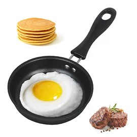 RANJIMA Mini Pan, 12 cm Small Pan, Non-Stick Pan, Fried Egg Pan with Handle, Heat Resistant, Non-Stick Coating, Portable Egg Pan for Camping, Cooking, Induction, Gas Stove - Black