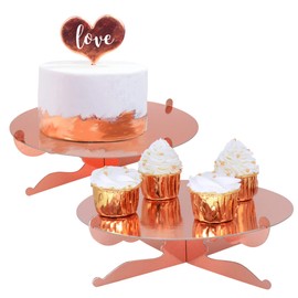 1-Tier Gold Round Cardboard Cupcake Stand Dessert Holder Reusable Birthday Wedding Festival Decoration (Rose Gold)