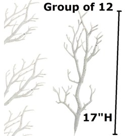 Pack of 12 Artificial Snowy Sparkling Branch Stems - ICY Winter Branches Perfect for Christmas Tree, Floral Arrangements, and DIY Holiday Décor (17"L x 5"W)