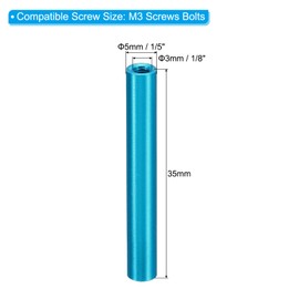 PATIKIL 2 Pieces M3 Aluminium Spacer, M3 Metal Spacer Aluminium 3 mm ID x 5 mm OD x 35 mm L Thread Spacer Screw Support Round for RC Car Drones Motherboard, Blue