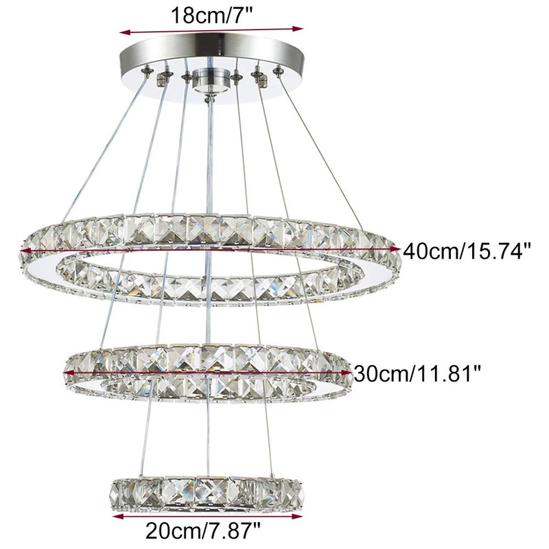 diisunbihuo LED Chandeliers Modern Crystal 3 Rings Ceiling Lighting Fixture