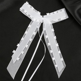 Pack of 10 Car Bows Wedding White Organza Heart Bows Car Decoration Wedding Decoration for Handmade Car Jewellery, Party, Wedding Band, Bride Couple Decoration Car Wedding Decoration (11 x 17 cm)