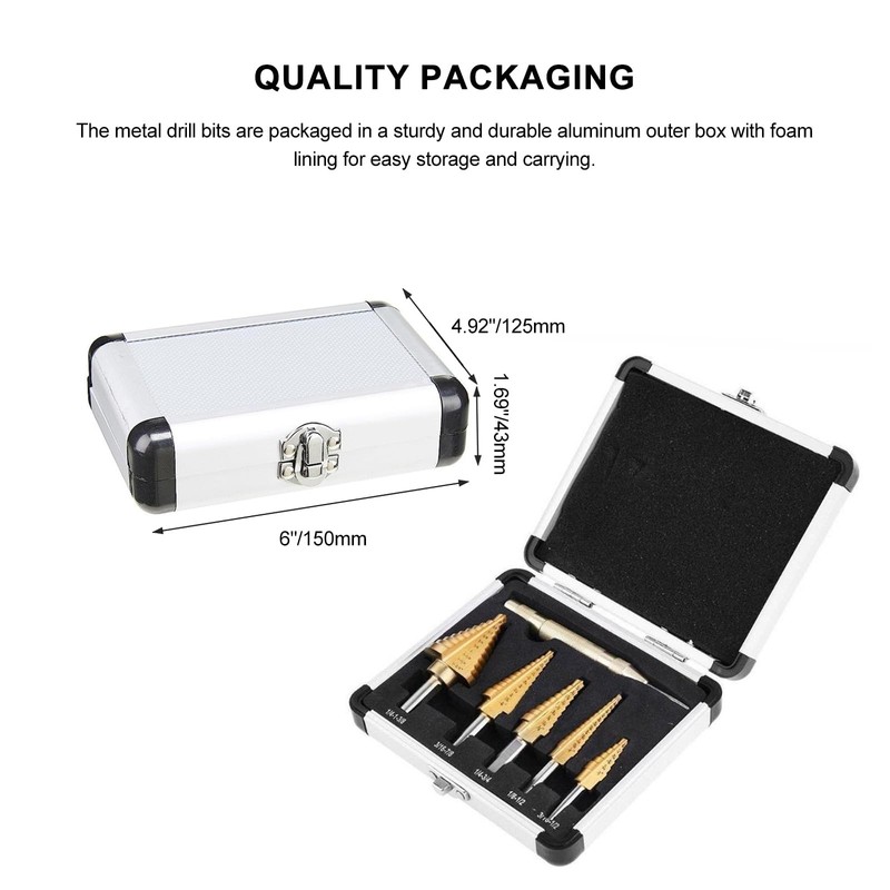 Wexecon 6pcs Step Drill Bit Set, 5 Titanium Coated Hss