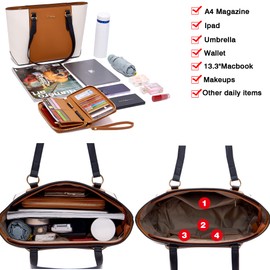 Purses for Women Large Tote Shoulder Color Blocking Handbags Top Handle Satchel Women Purse Wallet set 2pcs BrownBeige