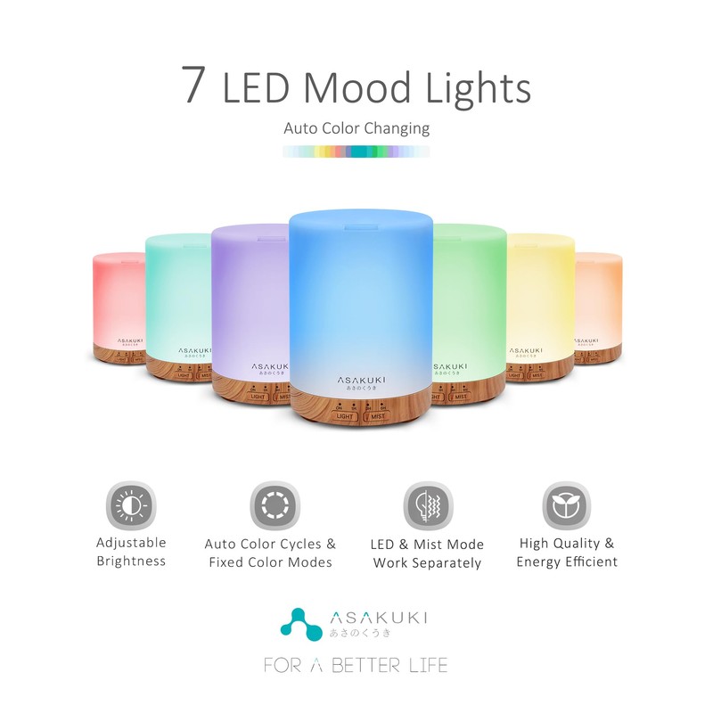 ASAKUKI 300ML Essential Oil Diffuser, Quiet 5-in-1 Premium Humidifier, Home