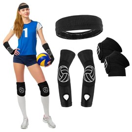 Volleyball Arm Sleeves & Knee Pads & Headband Set, Passing Forearm Sleeves with Protection Pads and Thumbhole, Volleyball Train Accessories Volleyball Gear for Youth Girls Teen Youth