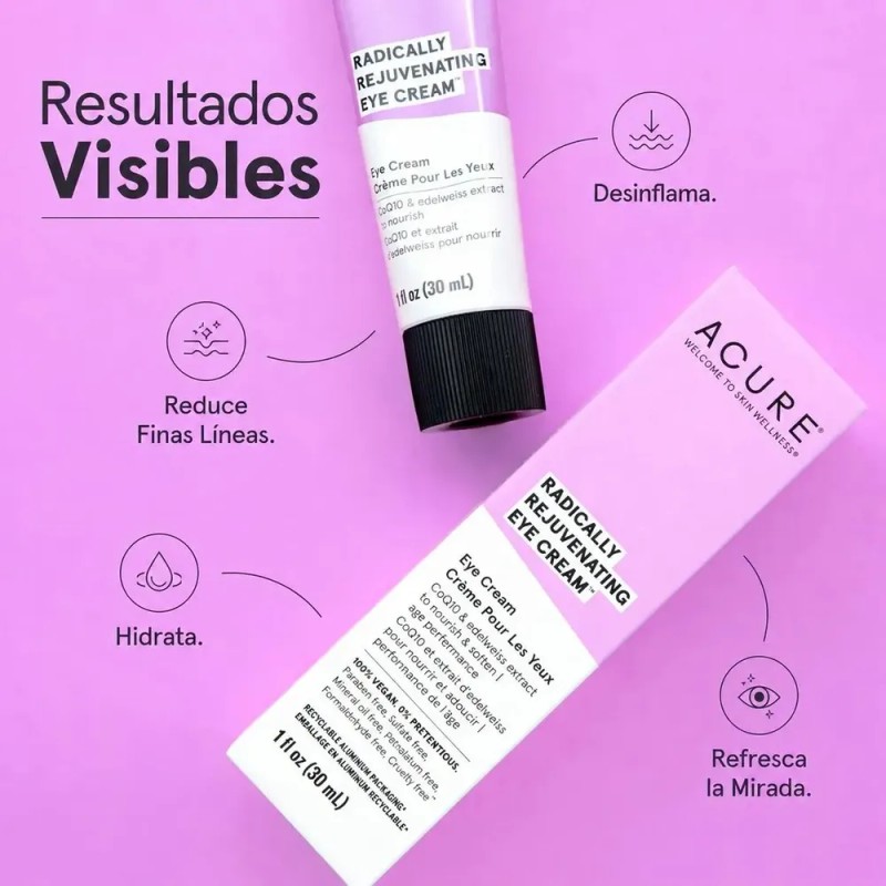ACURE | Crema Rejuvenecedora para Contorno de Ojos, Desinflama y