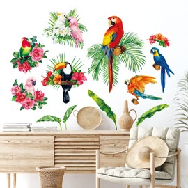 DECOWALL SG2-108 Colourful Tropical Parrots Wall Stickers Birds Decals Removable for Garden Nursery Bedroom Living Room art home decor murals decoration baby flower tree
