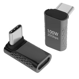 QIANRENON USB C 90° Angle Adapter 20Gbps 100W USB 3.2 Type C Male to Female Right Angle Connector, 8K Audio/Video, for Smartphone Tablet Steamdeck, Glossy Black, 2 Pieces (Forward Bent)